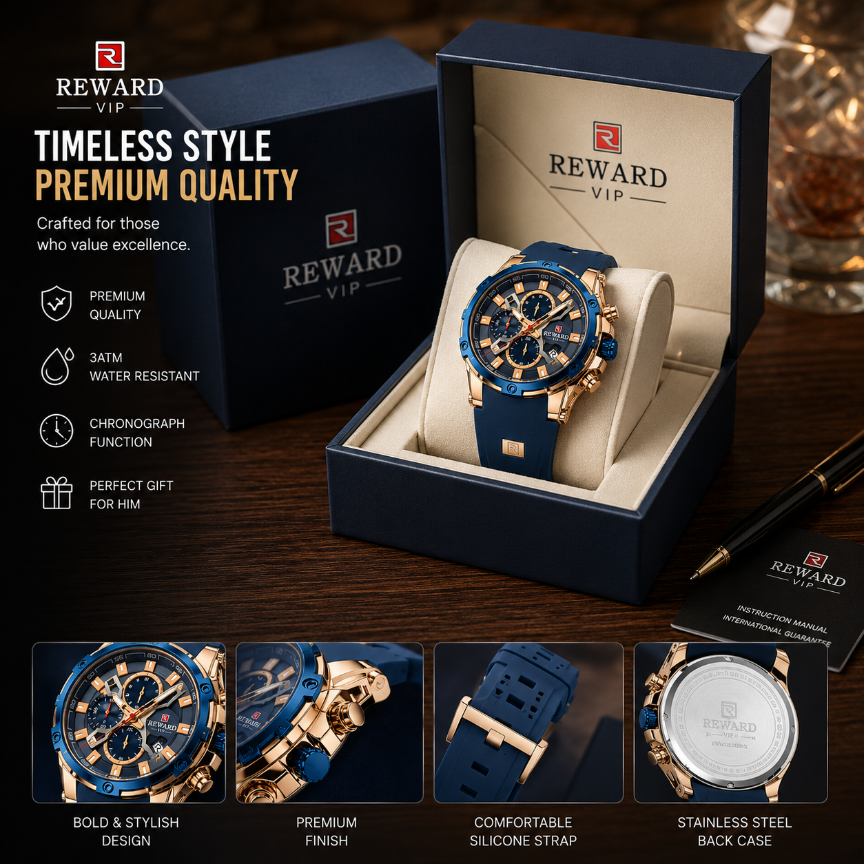 ⌚ REWARD Quartz Sports Watch ✨ Stylish • Luminous • Water Resistant